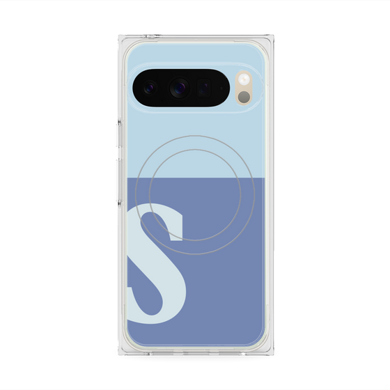 プレミアムスクエアケース with Pixelsnap［ オリジナル - initial two tone - S blue ］