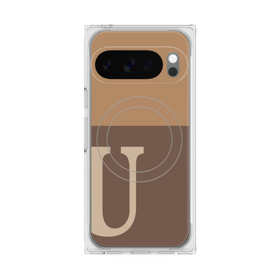 プレミアムスクエアケース with Pixelsnap［ オリジナル - initial two tone - U brown ］