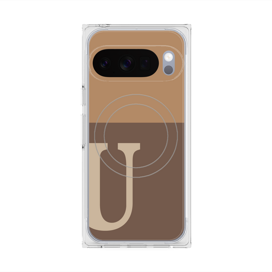 プレミアムスクエアケース with Pixelsnap［ オリジナル - initial two tone - U brown ］