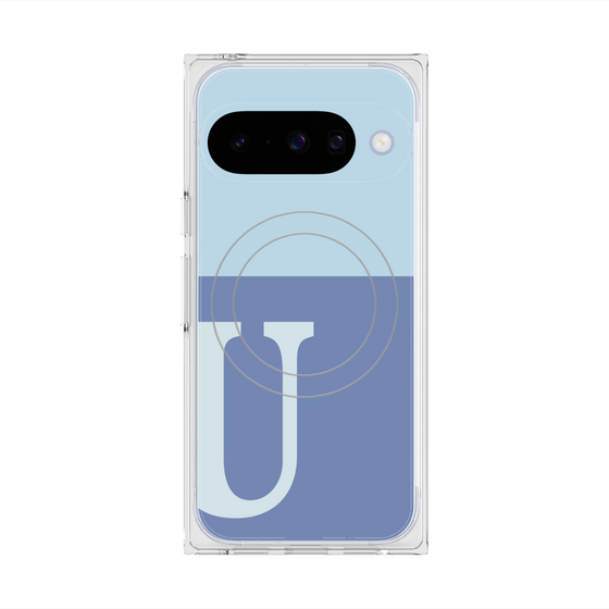プレミアムスクエアケース with Pixelsnap［ オリジナル - initial two tone - U blue ］
