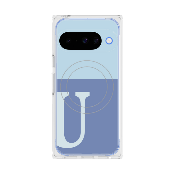 プレミアムスクエアケース with Pixelsnap［ オリジナル - initial two tone - U blue ］