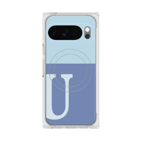 プレミアムスクエアケース with Pixelsnap［ オリジナル - initial two tone - U blue ］