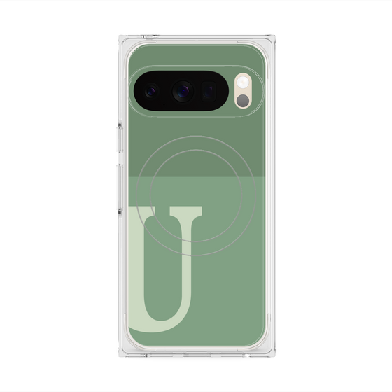 プレミアムスクエアケース with Pixelsnap［ オリジナル - initial two tone - U green ］
