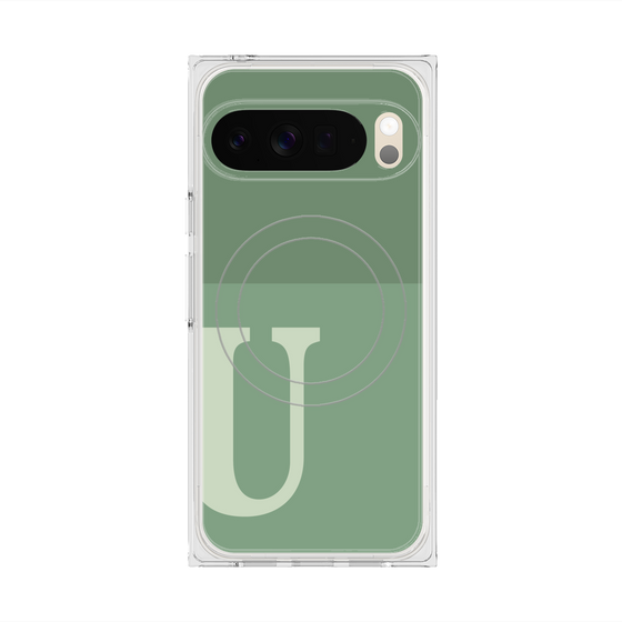 プレミアムスクエアケース with Pixelsnap［ オリジナル - initial two tone - U green ］