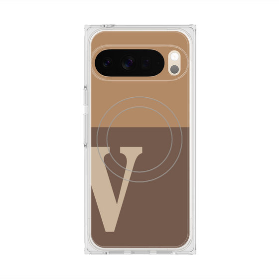 プレミアムスクエアケース with Pixelsnap［ オリジナル - initial two tone - V brown ］
