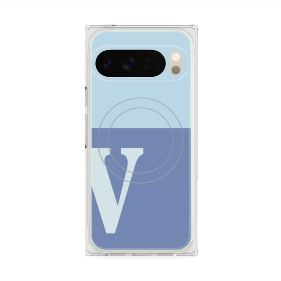 プレミアムスクエアケース with Pixelsnap［ オリジナル - initial two tone - V blue ］