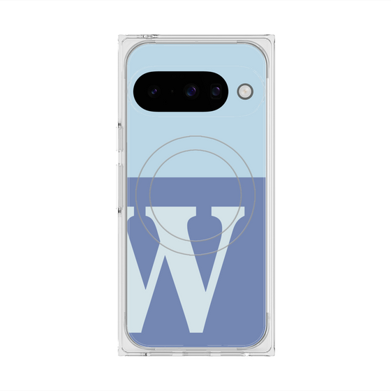 プレミアムスクエアケース with Pixelsnap［ オリジナル - initial two tone - W blue ］
