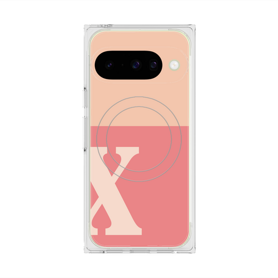 プレミアムスクエアケース with Pixelsnap［ オリジナル - initial two tone - X pink ］