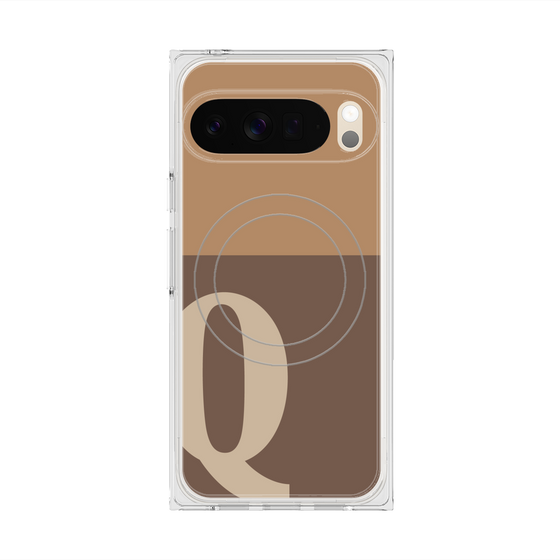 プレミアムスクエアケース with Pixelsnap［ オリジナル - initial two tone - Q brown ］