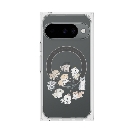 プレミアムスクエアケース with Pixelsnap［ こんにちは、いぬです - みんなそろって - クリア ］
