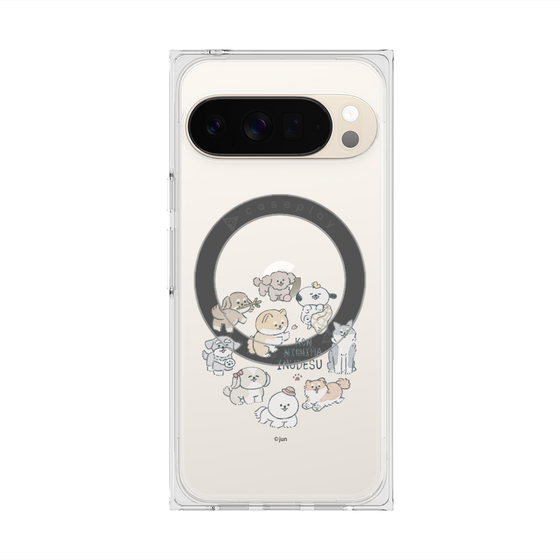 プレミアムスクエアケース with Pixelsnap［ こんにちは、いぬです - みんなそろって - クリア ］