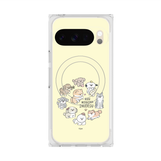プレミアムスクエアケース with Pixelsnap［ こんにちは、いぬです - みんなそろって - ベージュ ］