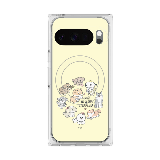 プレミアムスクエアケース with Pixelsnap［ こんにちは、いぬです - みんなそろって - ベージュ ］