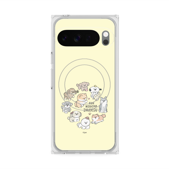 プレミアムスクエアケース with Pixelsnap［ こんにちは、いぬです - みんなそろって - ベージュ ］
