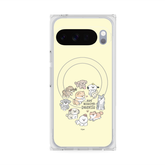 プレミアムスクエアケース with Pixelsnap［ こんにちは、いぬです - みんなそろって - ベージュ ］