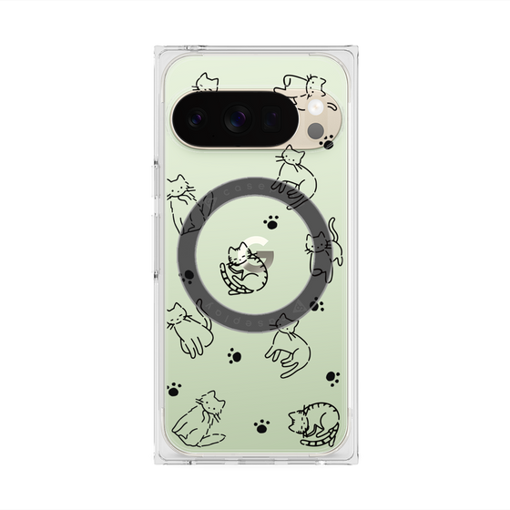 プレミアムスクエアケース with Pixelsnap［ オリジナル - CASEPLAYネコ総柄 - black ］