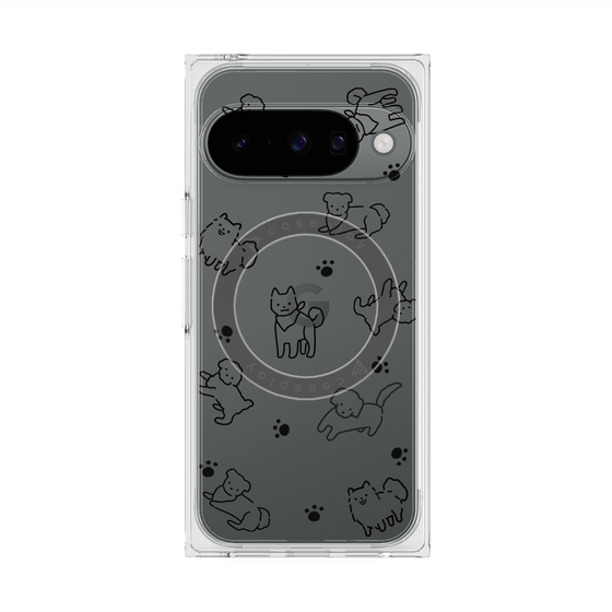 プレミアムスクエアケース with Pixelsnap［ オリジナル - CASEPLAYイヌ総柄 - black ］