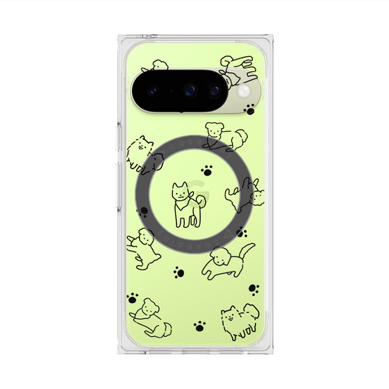プレミアムスクエアケース with Pixelsnap［ オリジナル - CASEPLAYイヌ総柄 - black ］