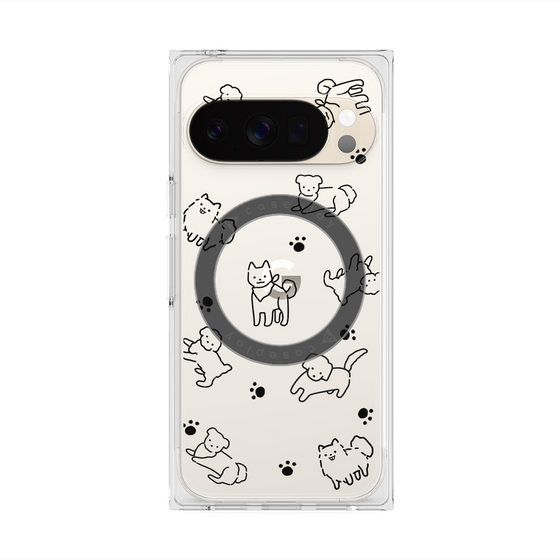 プレミアムスクエアケース with Pixelsnap［ オリジナル - CASEPLAYイヌ総柄 - black ］