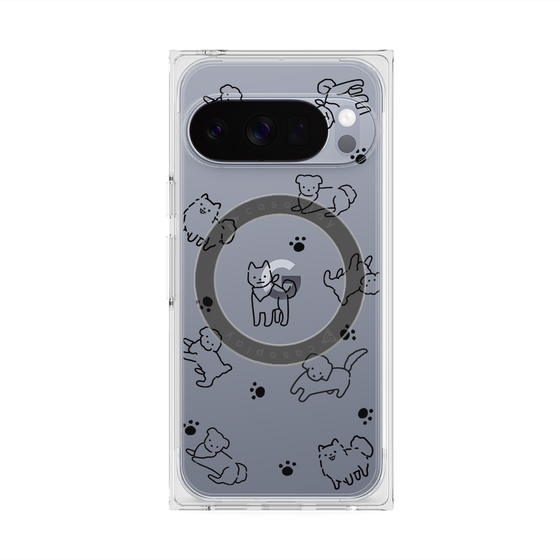 プレミアムスクエアケース with Pixelsnap［ オリジナル - CASEPLAYイヌ総柄 - black ］
