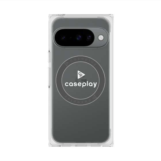 プレミアムスクエアケース with Pixelsnap［ オリジナル - caseplayロゴ - ホワイト/D ］
