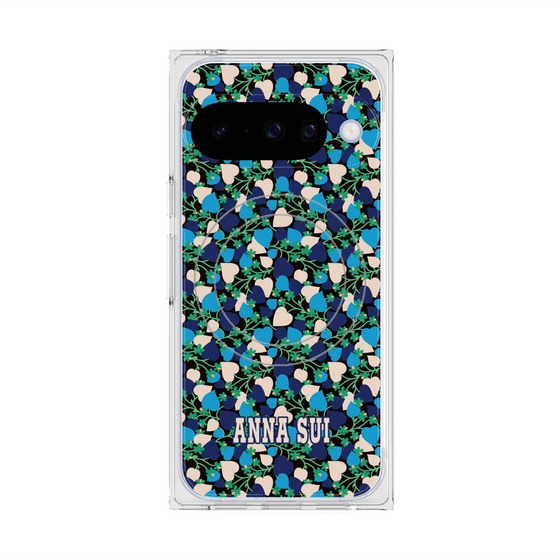 プレミアムスクエアケース with Pixelsnap［ ANNA SUI - HEARTS VINE - BLUE ］