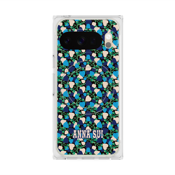 プレミアムスクエアケース with Pixelsnap［ ANNA SUI - HEARTS VINE - BLUE ］