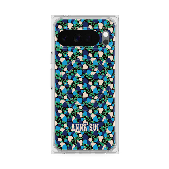 プレミアムスクエアケース with Pixelsnap［ ANNA SUI - HEARTS VINE - BLUE ］