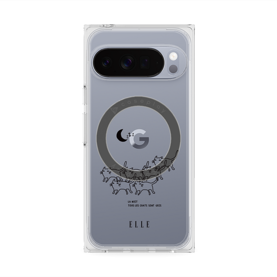 プレミアムスクエアケース with Pixelsnap［ ELLE - All cats are grey in the dark ］