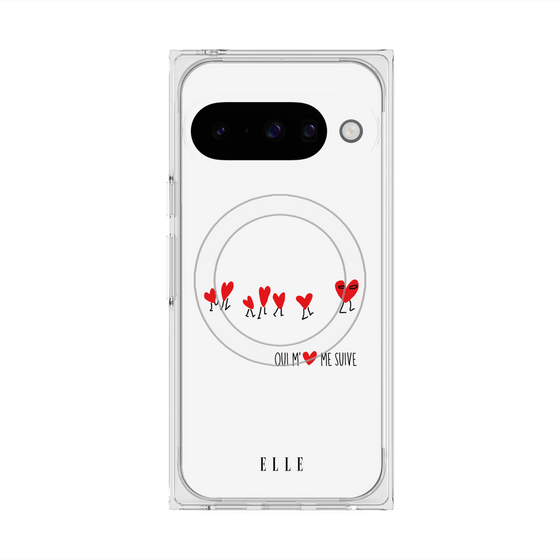 プレミアムスクエアケース with Pixelsnap［ ELLE - Let who love me follow me - ホワイト ］