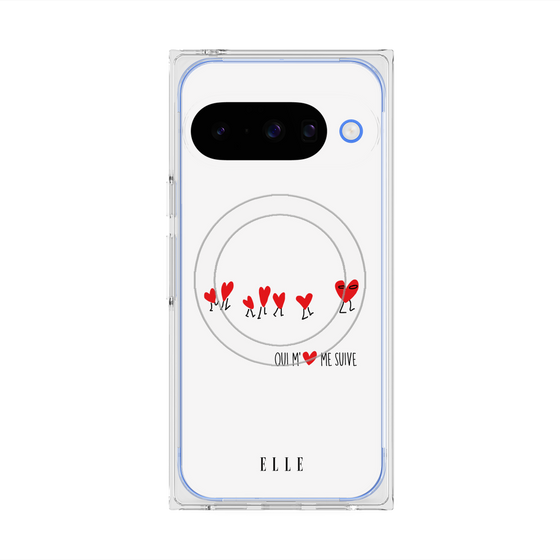 プレミアムスクエアケース with Pixelsnap［ ELLE - Let who love me follow me - ホワイト ］