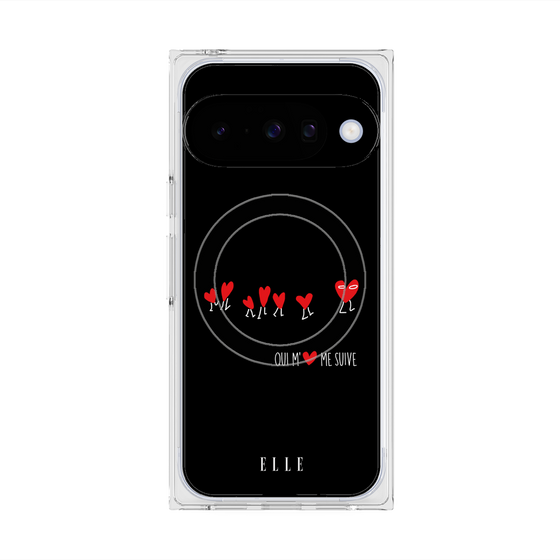 プレミアムスクエアケース with Pixelsnap［ ELLE - Let who love me follow me - ブラック ］