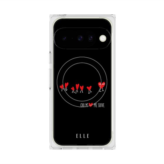 プレミアムスクエアケース with Pixelsnap［ ELLE - Let who love me follow me - ブラック ］