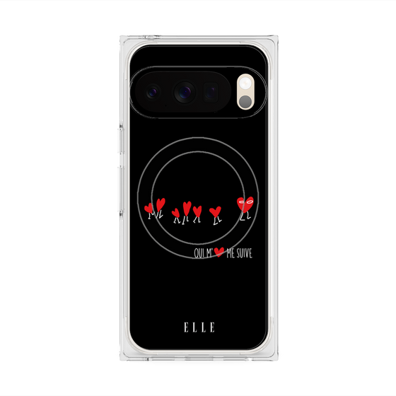 プレミアムスクエアケース with Pixelsnap［ ELLE - Let who love me follow me - ブラック ］