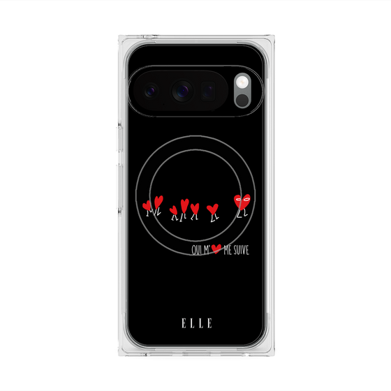 プレミアムスクエアケース with Pixelsnap［ ELLE - Let who love me follow me - ブラック ］