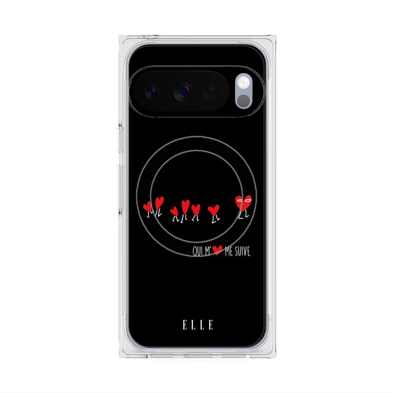 プレミアムスクエアケース with Pixelsnap［ ELLE - Let who love me follow me - ブラック ］