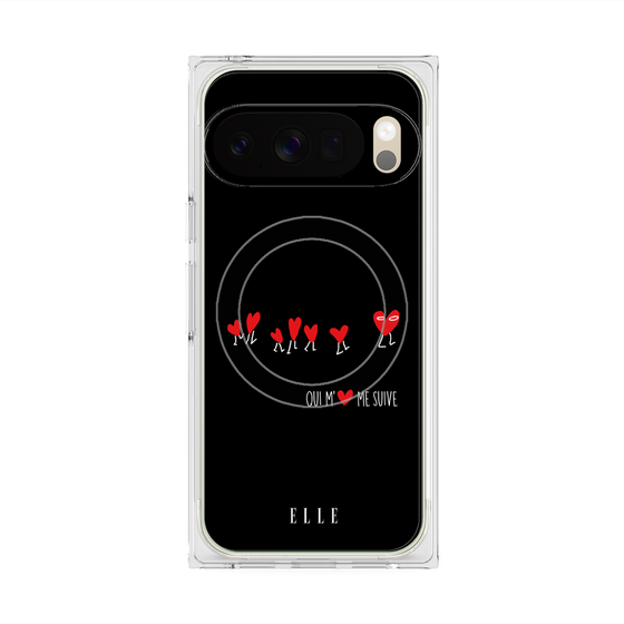 プレミアムスクエアケース with Pixelsnap［ ELLE - Let who love me follow me - ブラック ］