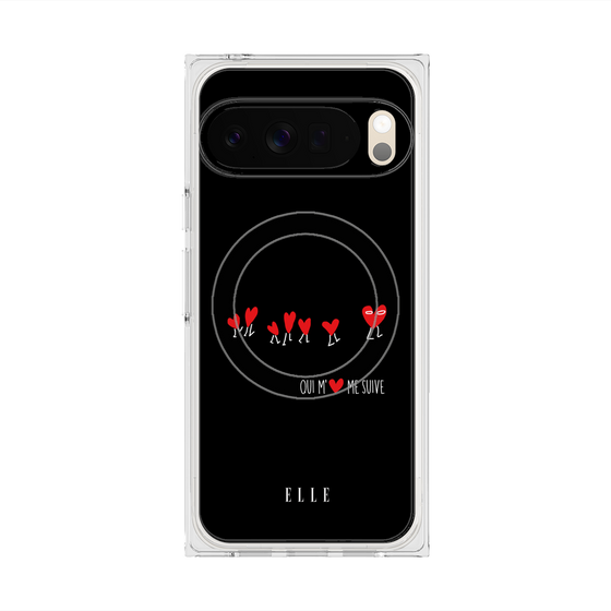 プレミアムスクエアケース with Pixelsnap［ ELLE - Let who love me follow me - ブラック ］