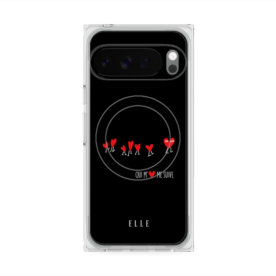 プレミアムスクエアケース with Pixelsnap［ ELLE - Let who love me follow me - ブラック ］