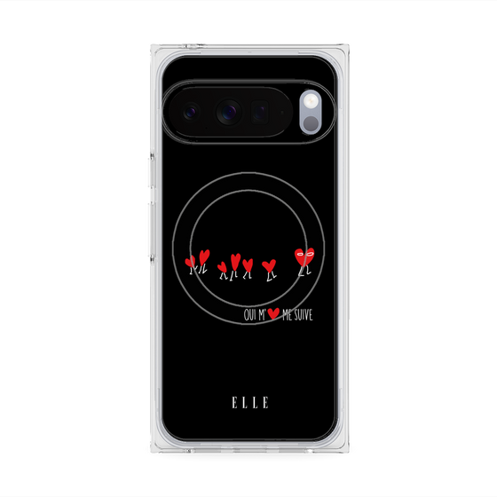 プレミアムスクエアケース with Pixelsnap［ ELLE - Let who love me follow me - ブラック ］