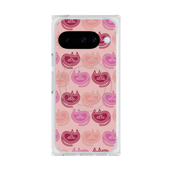 プレミアムスクエアケース with Pixelsnap［ ELLE - Cat Pattern - ピンク ］
