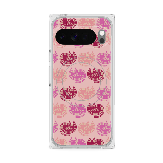 プレミアムスクエアケース with Pixelsnap［ ELLE - Cat Pattern - ピンク ］