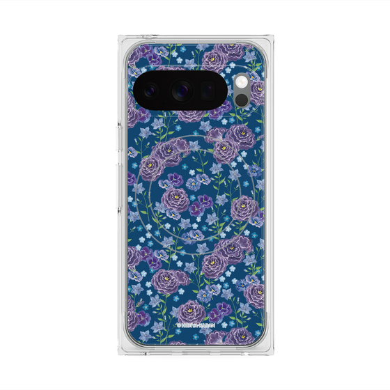 プレミアムスクエアケース with Pixelsnap［ 日比谷花壇 - FloralSymphony - ネイビー ］