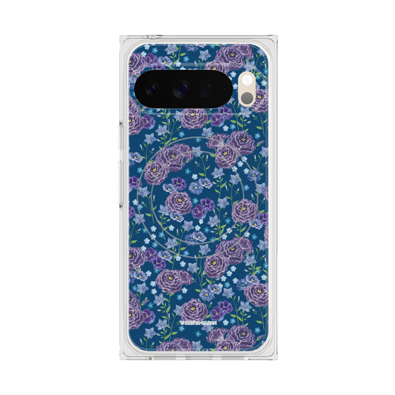 プレミアムスクエアケース with Pixelsnap［ 日比谷花壇 - FloralSymphony - ネイビー ］