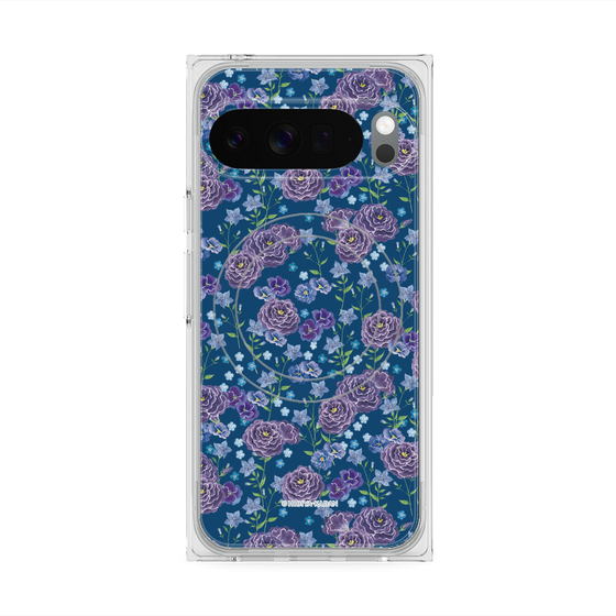 プレミアムスクエアケース with Pixelsnap［ 日比谷花壇 - FloralSymphony - ネイビー ］
