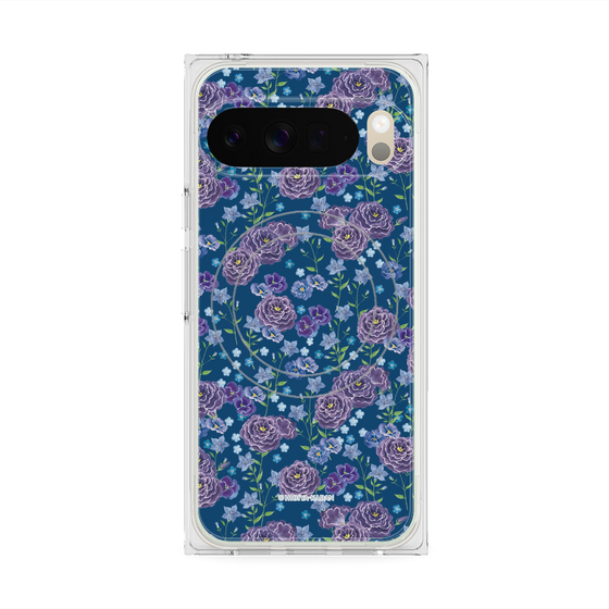 プレミアムスクエアケース with Pixelsnap［ 日比谷花壇 - FloralSymphony - ネイビー ］