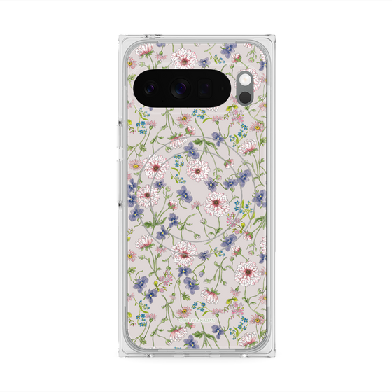 プレミアムスクエアケース with Pixelsnap［ 日比谷花壇 - FloralSymphony - ベージュ ］