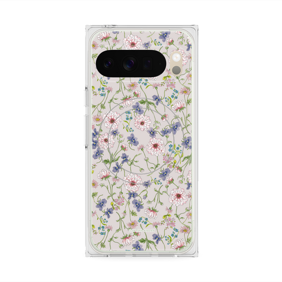 プレミアムスクエアケース with Pixelsnap［ 日比谷花壇 - FloralSymphony - ベージュ ］