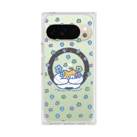 プレミアムスクエアケース with Pixelsnap［ もくもくちゃん - フラワー ］