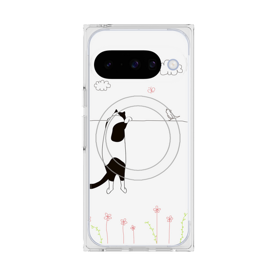 プレミアムスクエアケース with Pixelsnap［ 夢中に覗く三毛ねこ ］